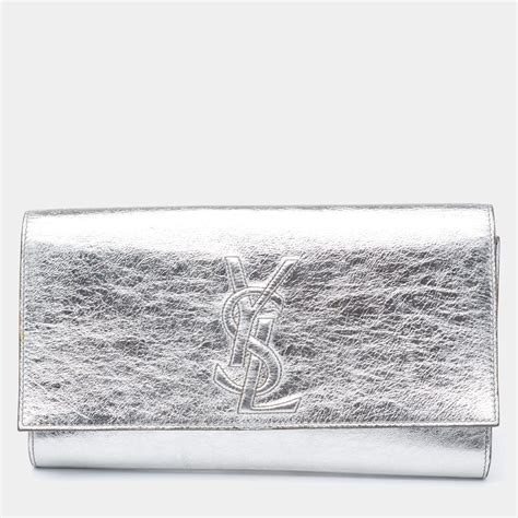 SAINT LAURENT Metallic Belle de Jour Clutch Silver